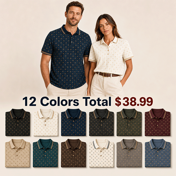 Men's and Women's Abstract Floral Print Short Sleeve Polo Shirt