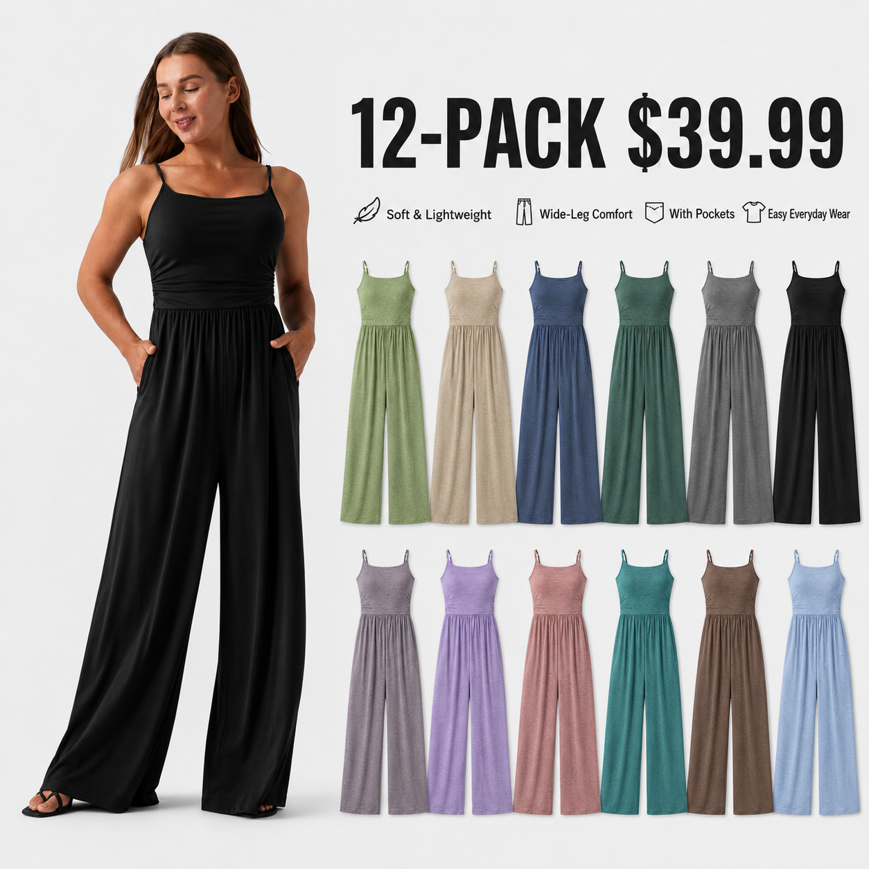 Women's Sleeveless Wide-Leg Lounge Jumpsuits