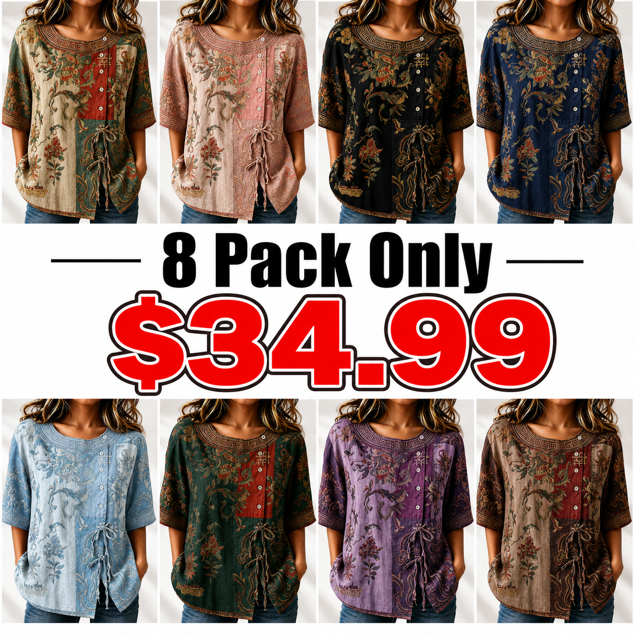 Women'S Vintage Floral Patchwork Relaxed Blouse