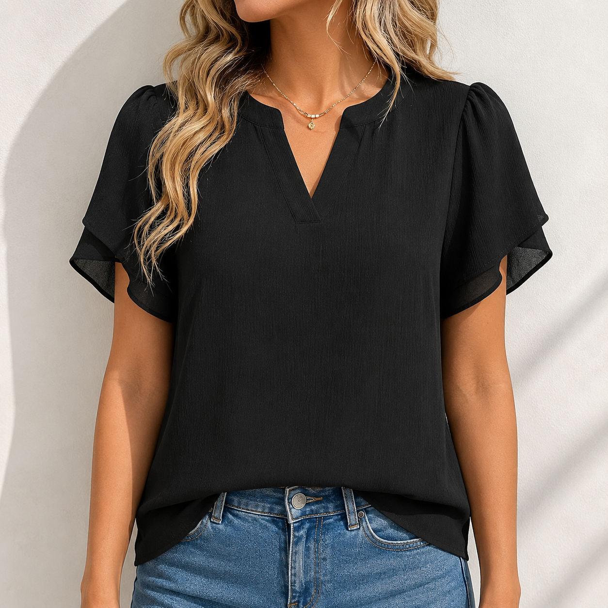 Womens Dressy Casual Shirts Short Sleeve V Neck Work Blouse Business Casual Summer Chiffon Tops