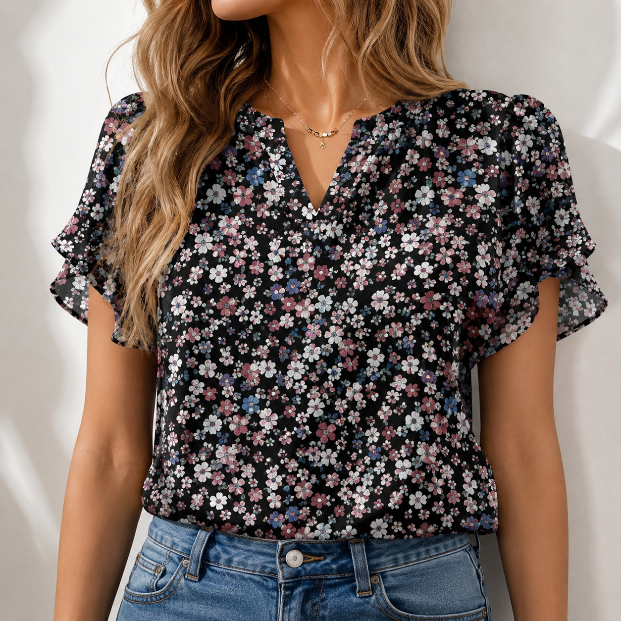Womens Dressy Casual Shirts Short Sleeve V Neck Work Blouse Business Casual Summer Chiffon Tops