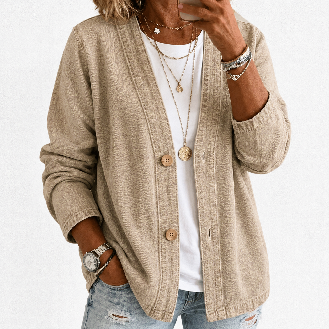 🧥 50% OFF NOW! ✨ Women's Classic Button Front Denim Jacket – V-Neck, Breathable Fabric & Relaxed Fit 💙
