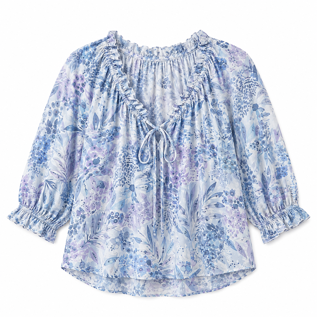 V-Neck Ruffled Lace Up Blouse