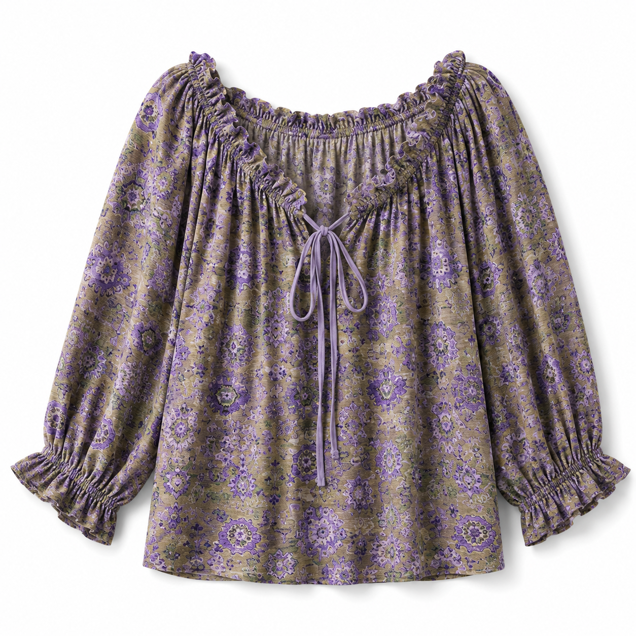 V-Neck Ruffled Lace Up Blouse