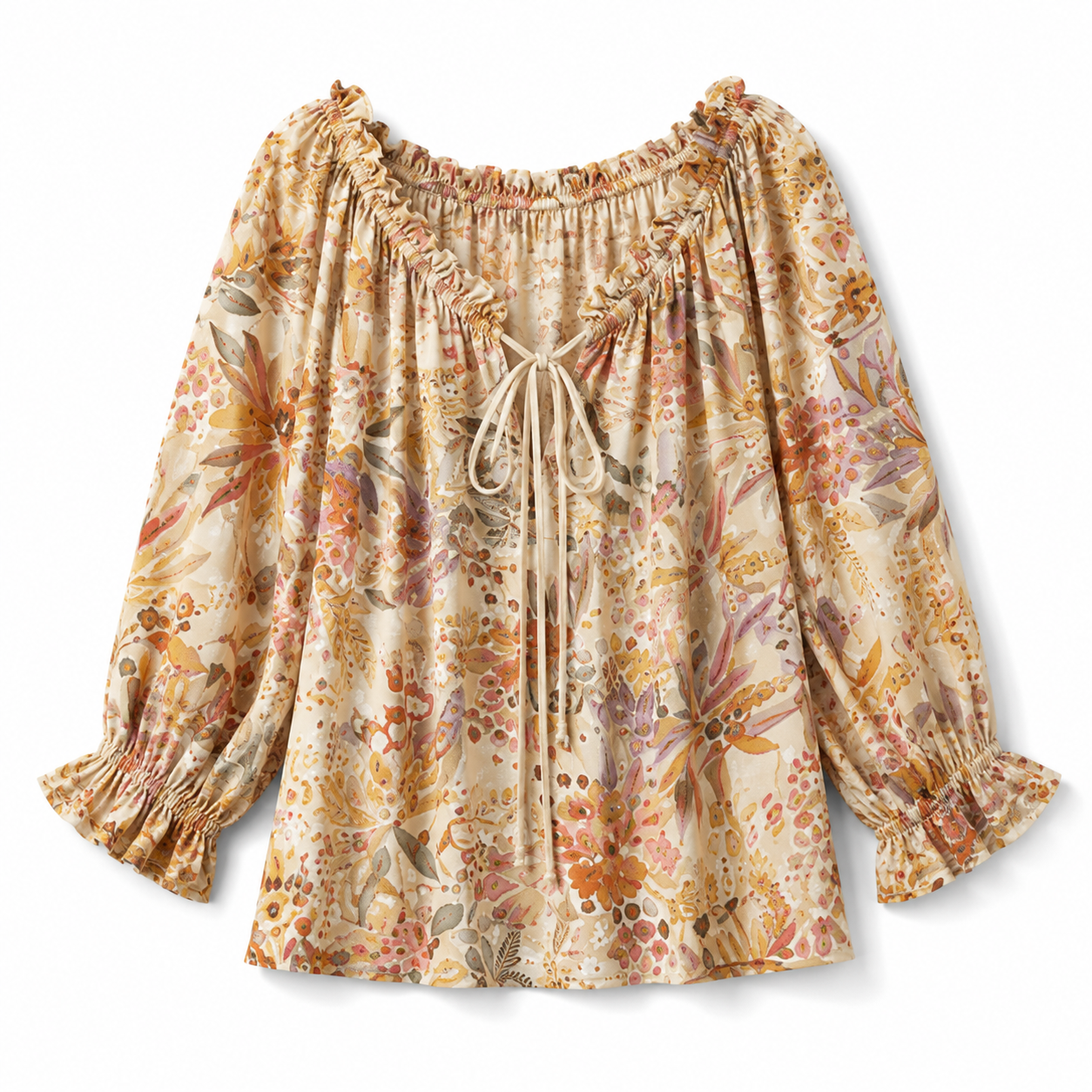 V-Neck Ruffled Lace Up Blouse