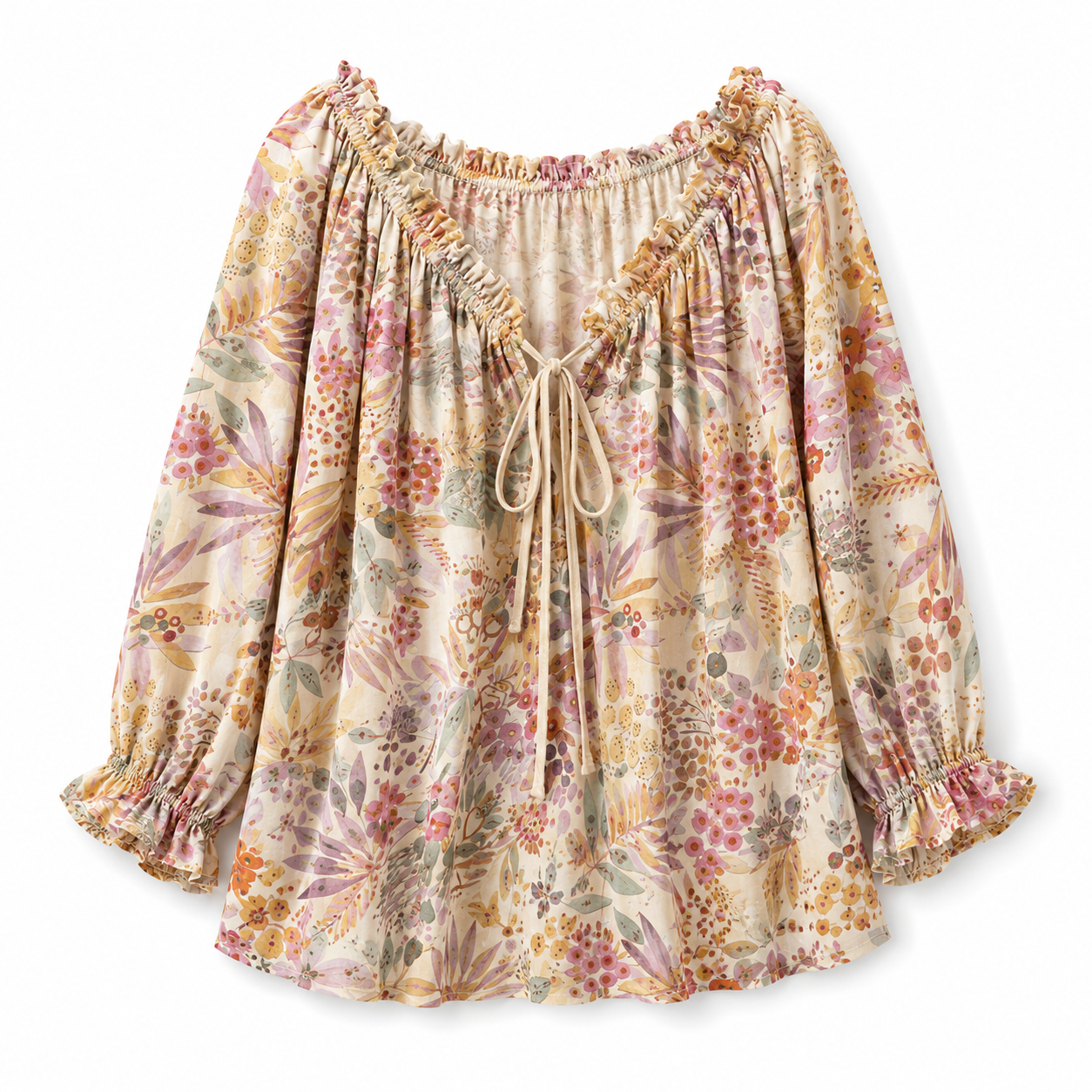 V-Neck Ruffled Lace Up Blouse