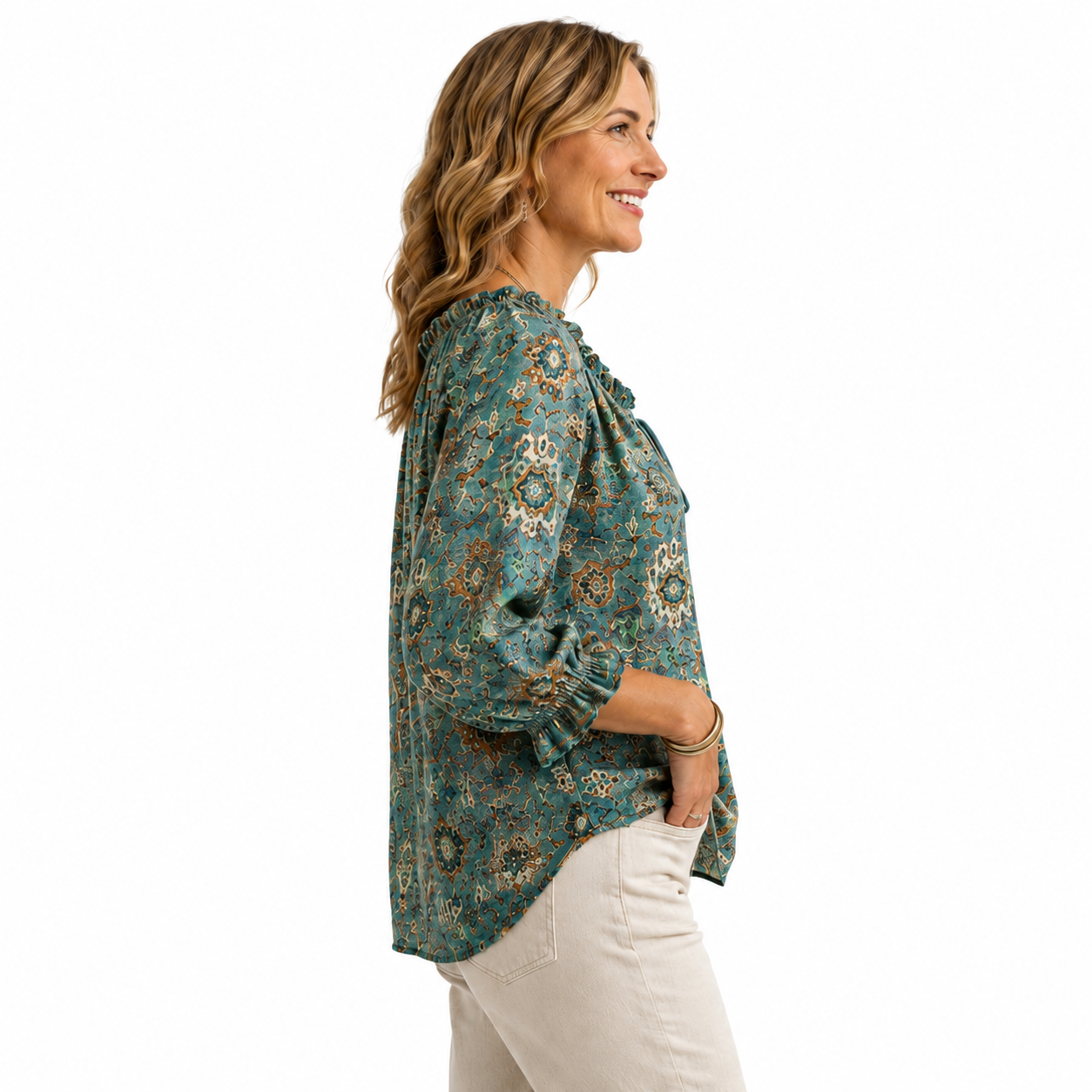 V-Neck Ruffled Lace Up Blouse