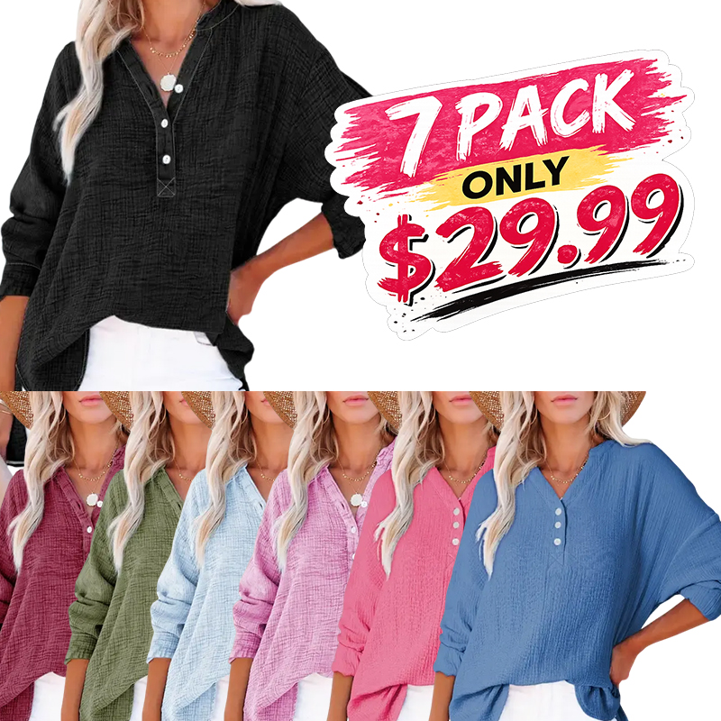 Dokotoo Women's Casual Button V Neck Long Sleeve Shirts Oversized Solid Blouses Tops 100% Cotton Boyfriend Style Loose Fit