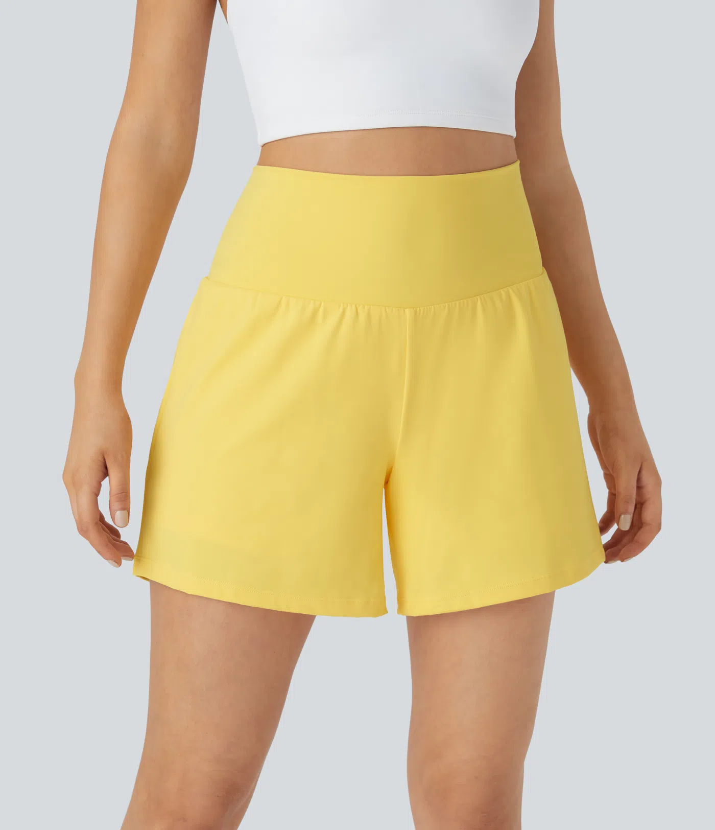 Airy Super High Waisted 2-in-1 Cool Touch Yoga Shorts 5'' with Pockets-Longer Length