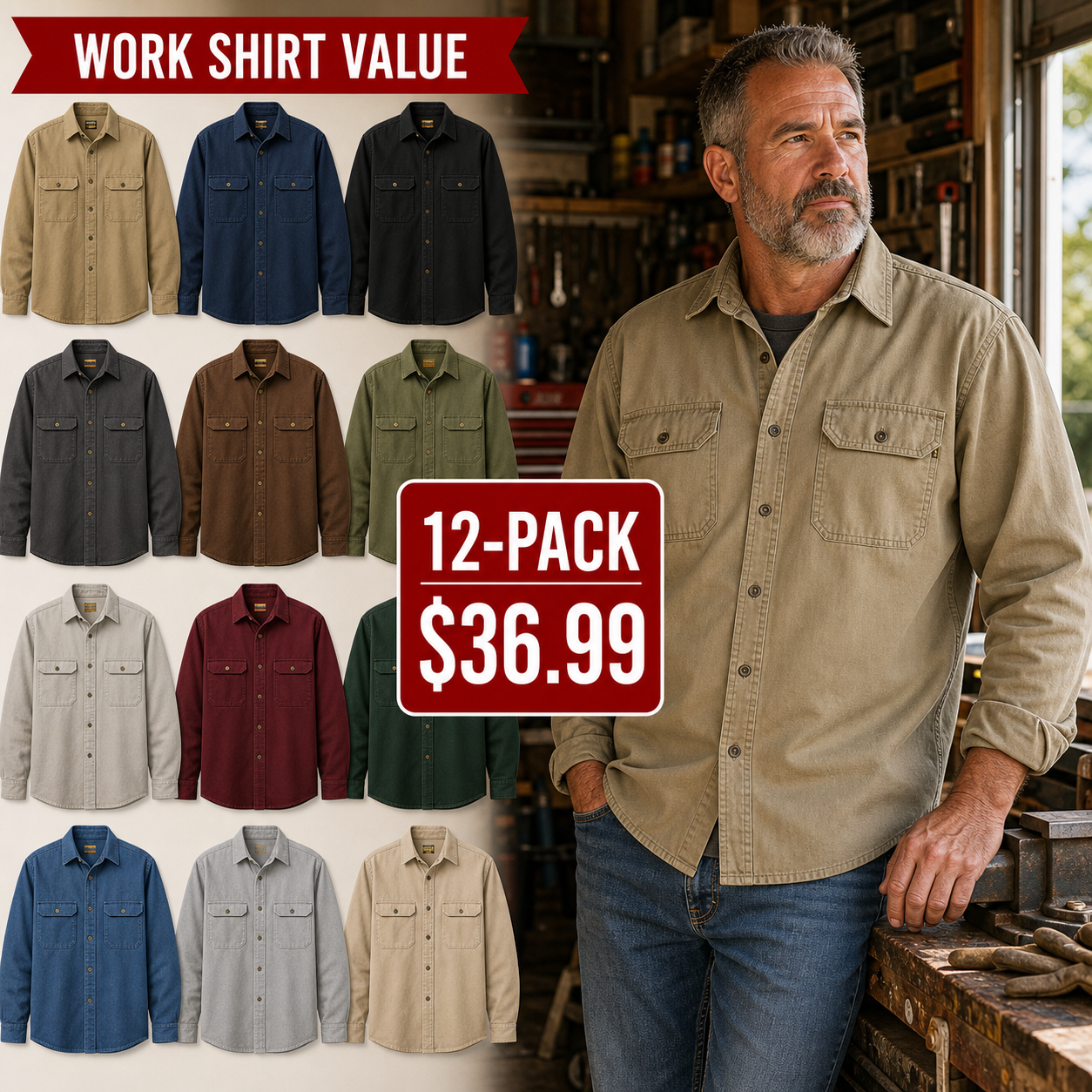 Men's Rugged Long Sleeve Twill Work Shirts