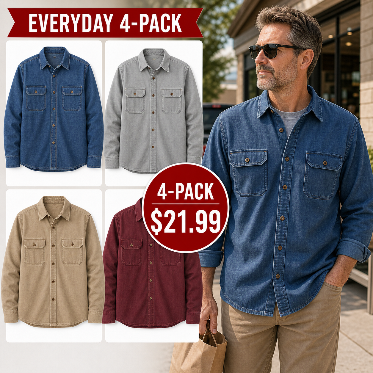 Men's Rugged Long Sleeve Twill Work Shirts