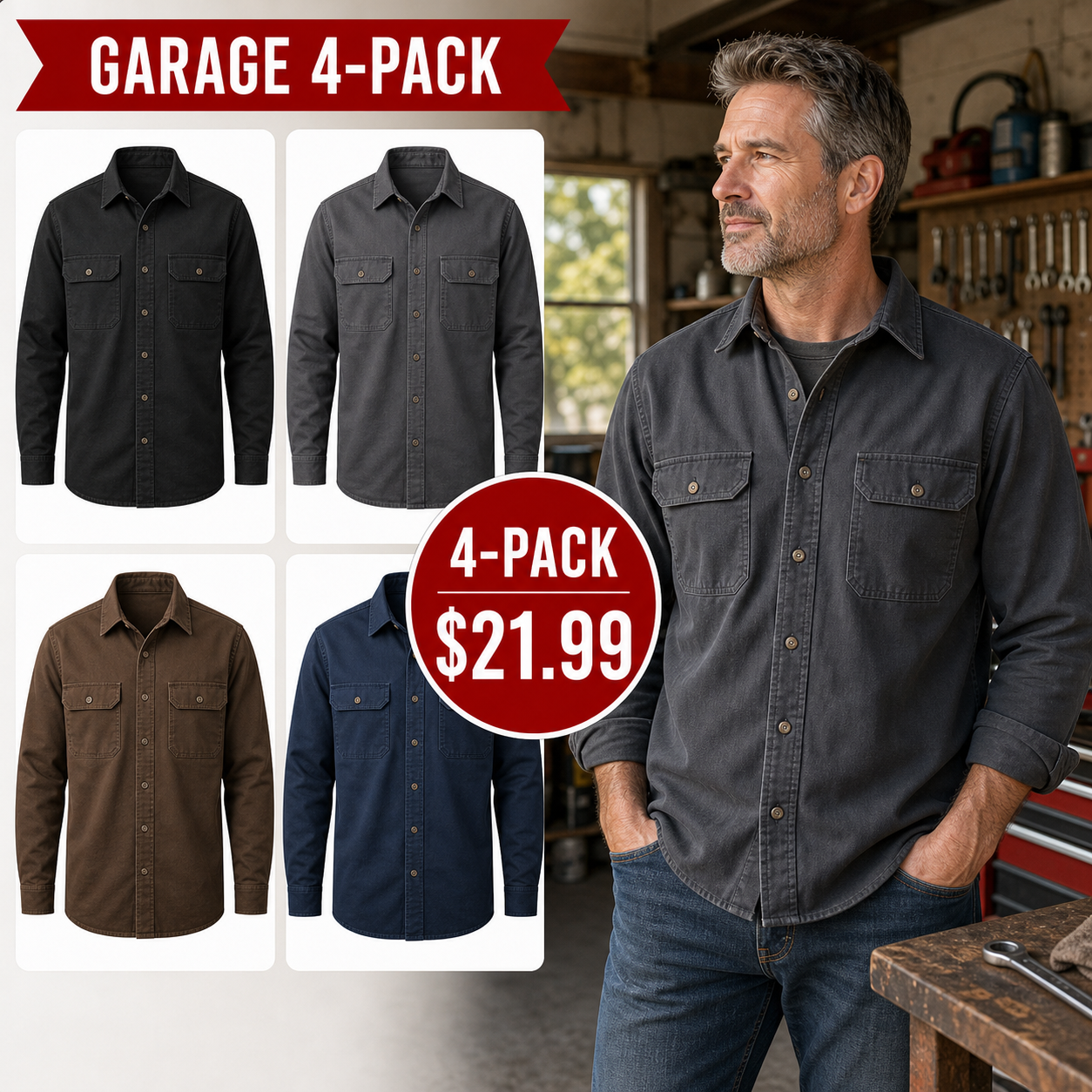 Men's Rugged Long Sleeve Twill Work Shirts