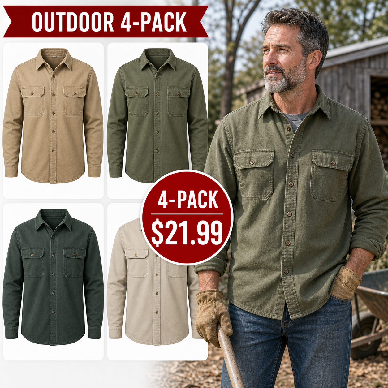 Men's Rugged Long Sleeve Twill Work Shirts