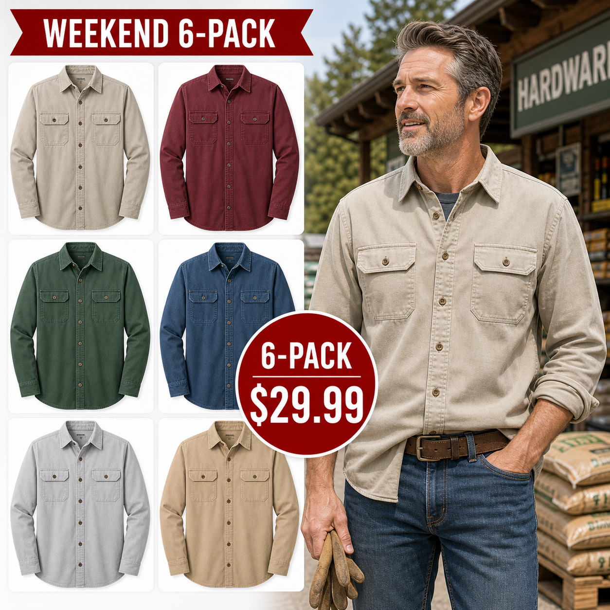 Men's Rugged Long Sleeve Twill Work Shirts