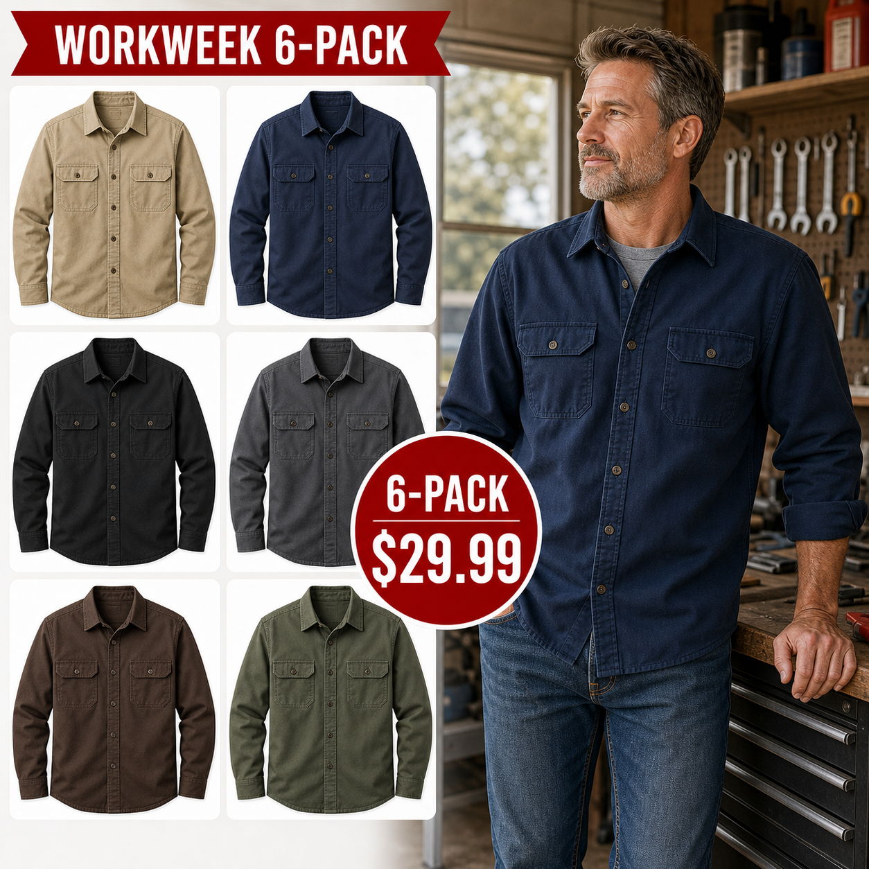 Men's Rugged Long Sleeve Twill Work Shirts