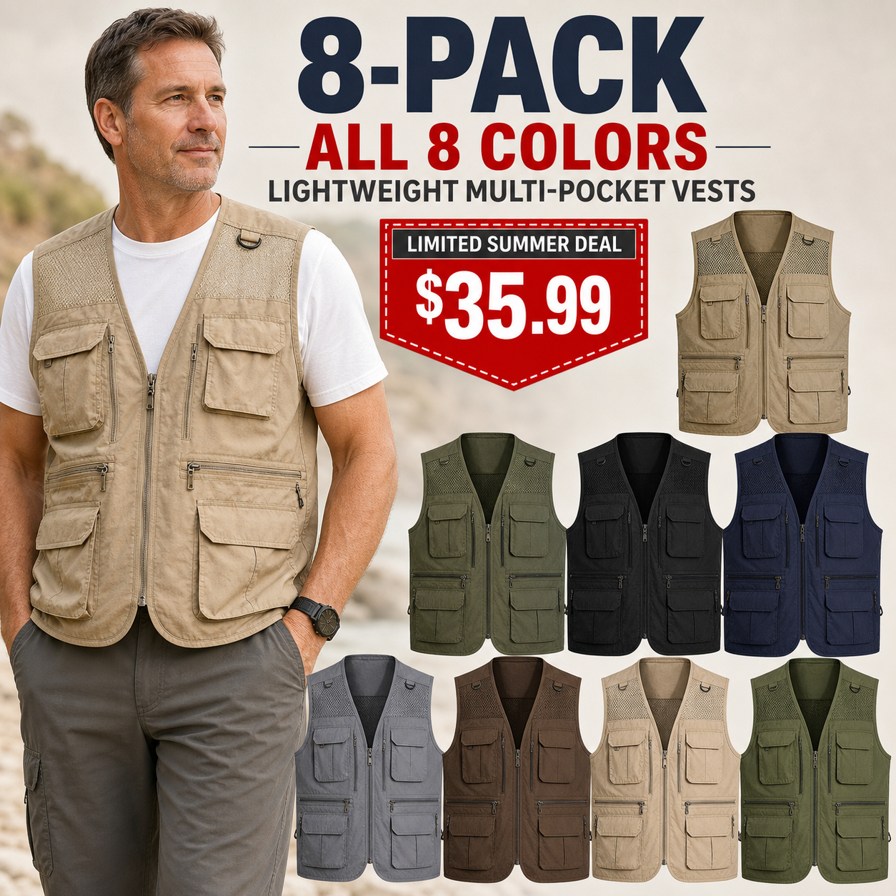 Men's Lightweight Multi-Pocket Outdoor Utility Vests
