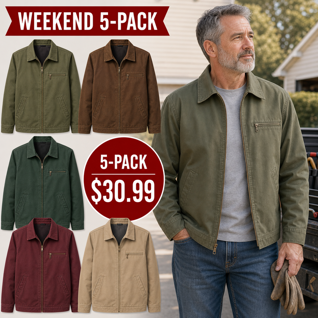 Weekend 5-Pack - Men's Lightweight Zip-Front Work Jackets
