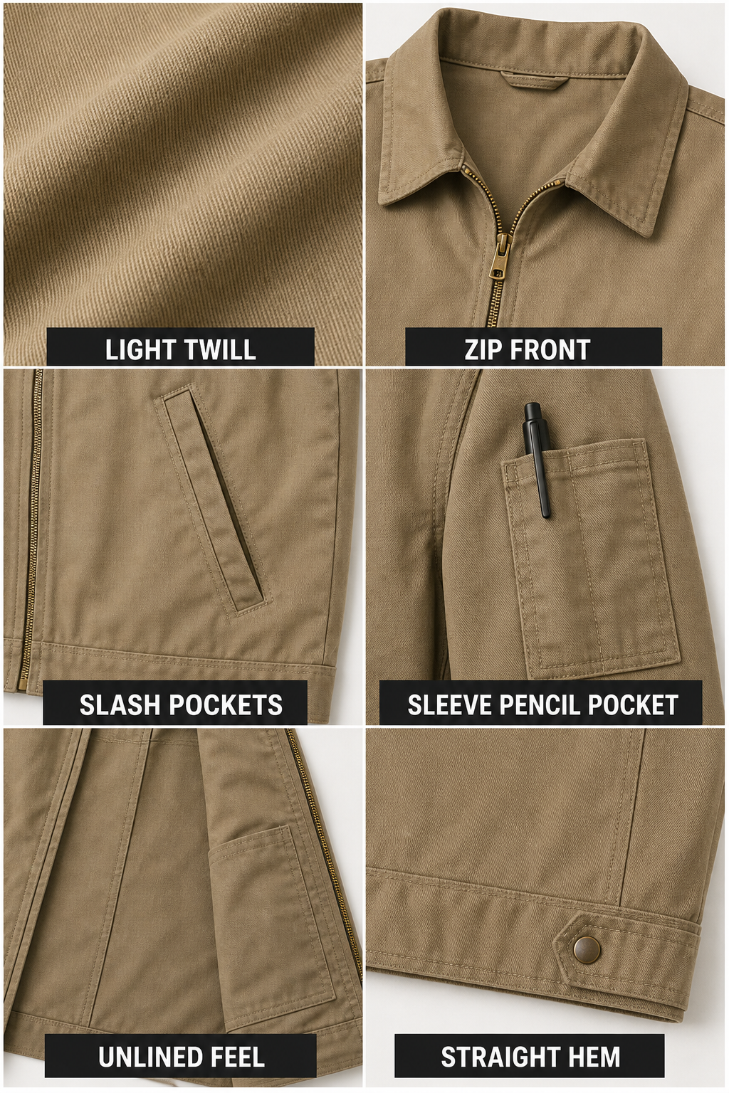 Men's Lightweight Zip-Front Work Jackets