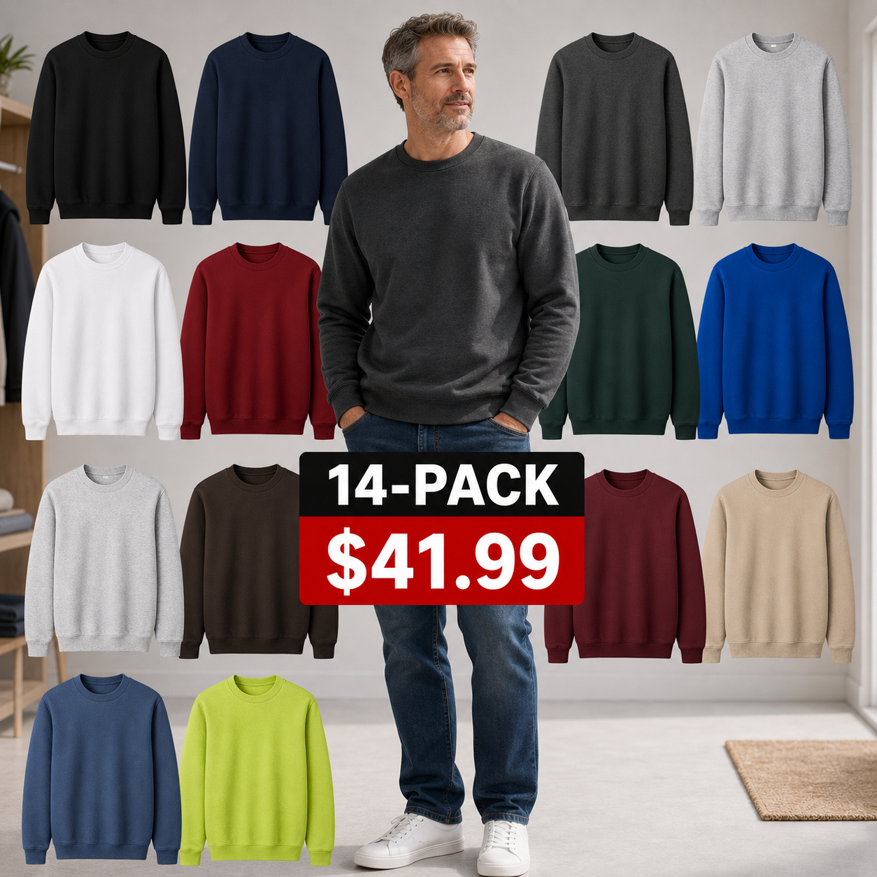 Men's Basic Fleece Crewneck Sweatshirts