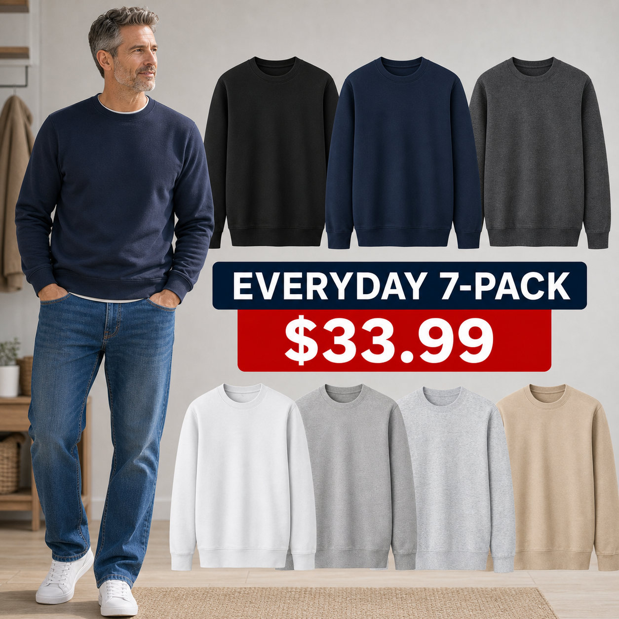 Men's Basic Fleece Crewneck Sweatshirts