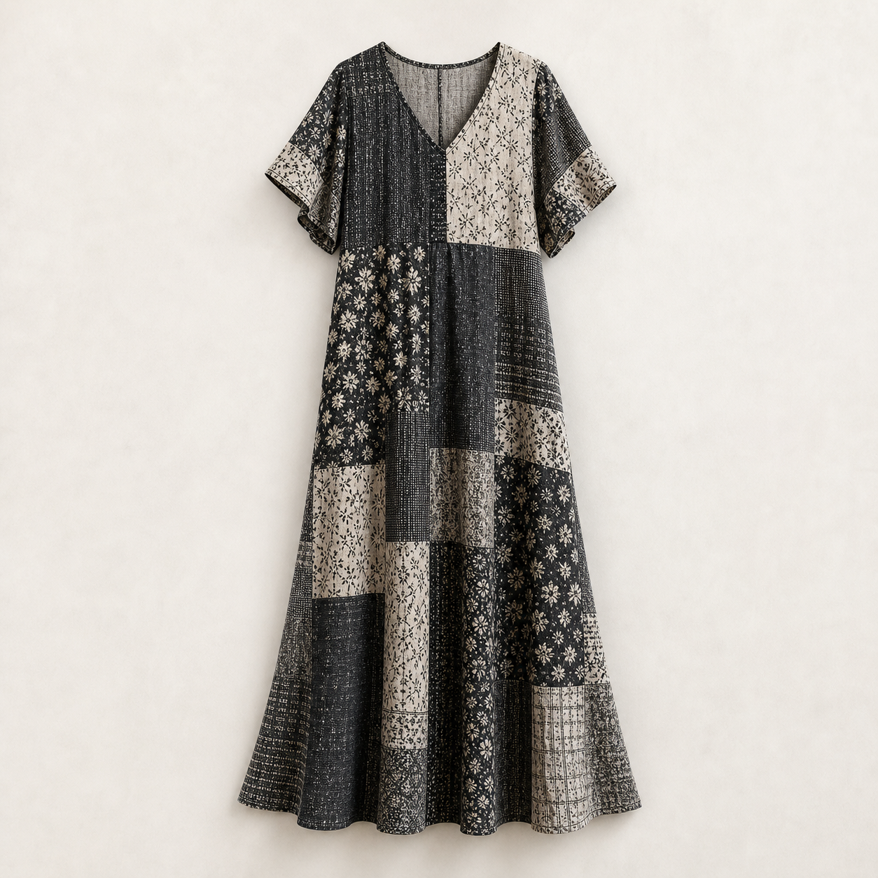 Women's Vintage Patchwork Cotton-Linen Long Dress