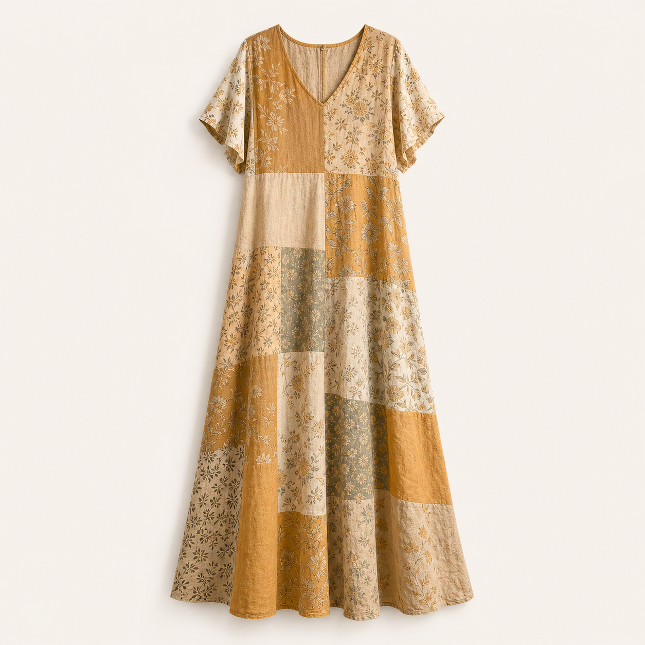 Women's Vintage Patchwork Cotton-Linen Long Dress