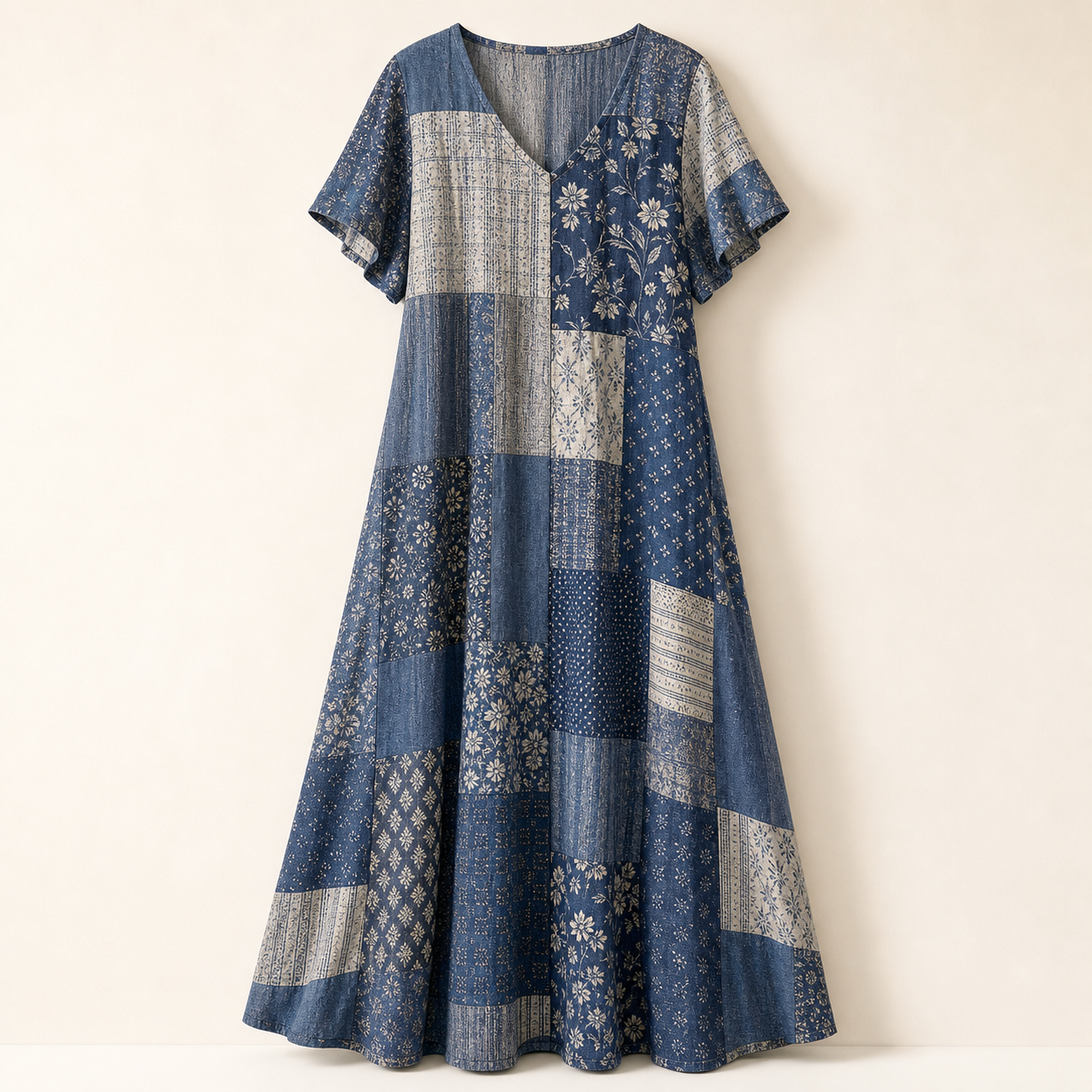 Women's Vintage Patchwork Cotton-Linen Long Dress