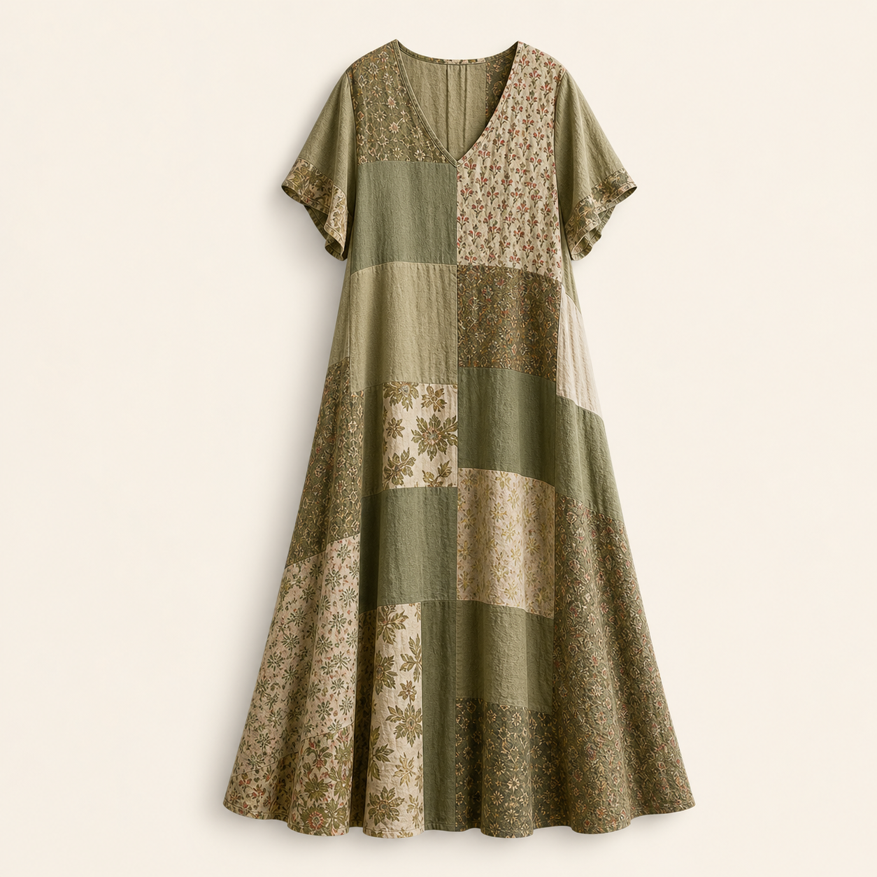Women's Vintage Patchwork Cotton-Linen Long Dress
