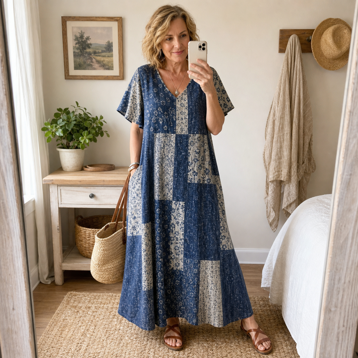Women's Vintage Patchwork Cotton-Linen Long Dress
