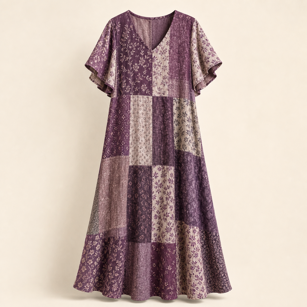 Women's Vintage Patchwork Cotton-Linen Long Dress