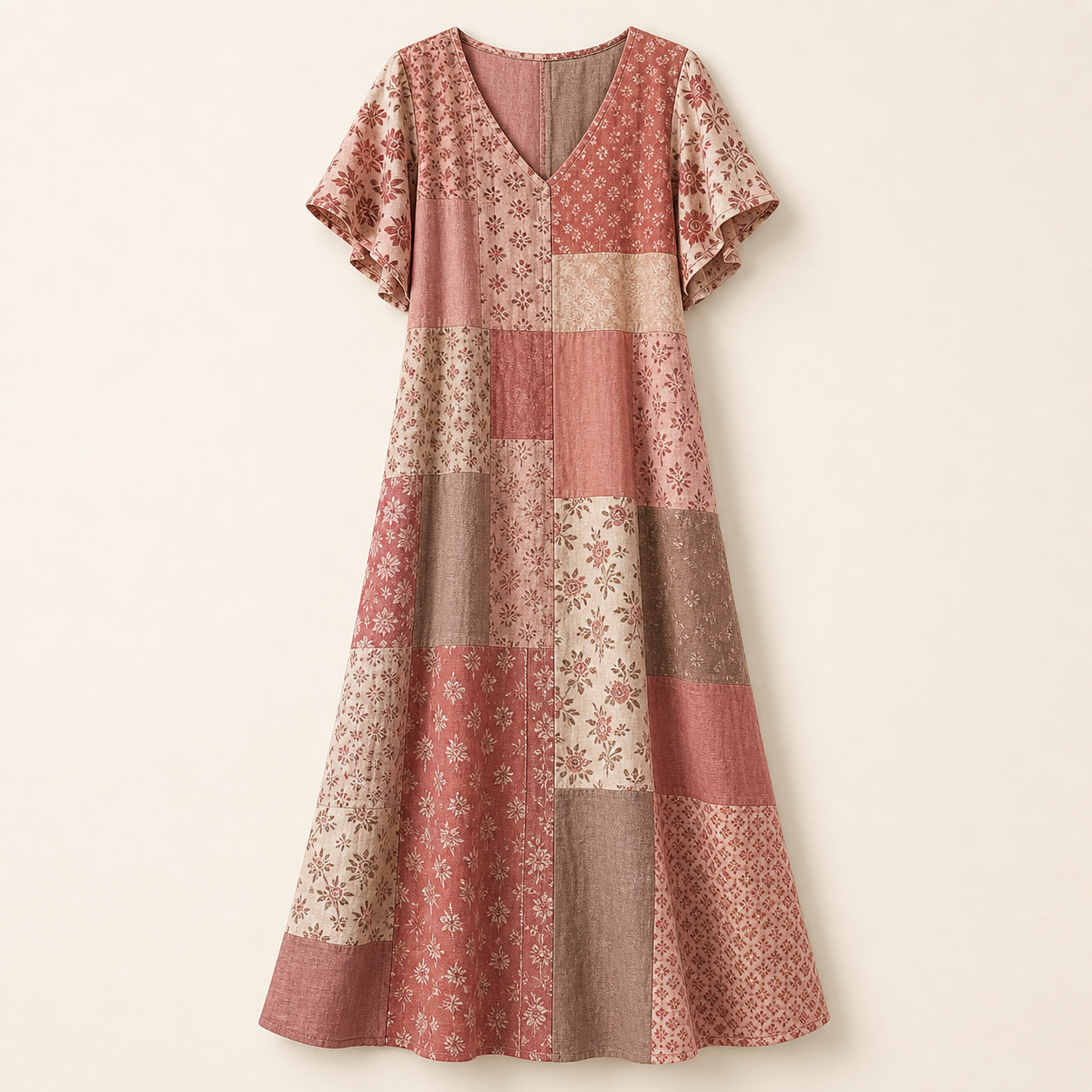 Women's Vintage Patchwork Cotton-Linen Long Dress