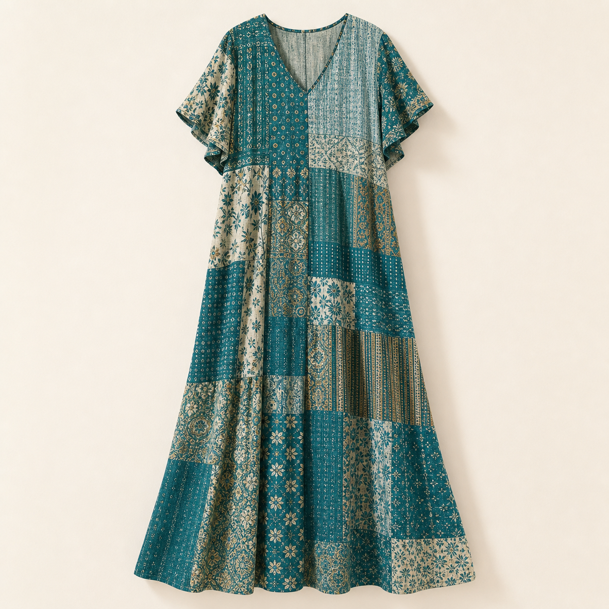 Women's Vintage Patchwork Cotton-Linen Long Dress