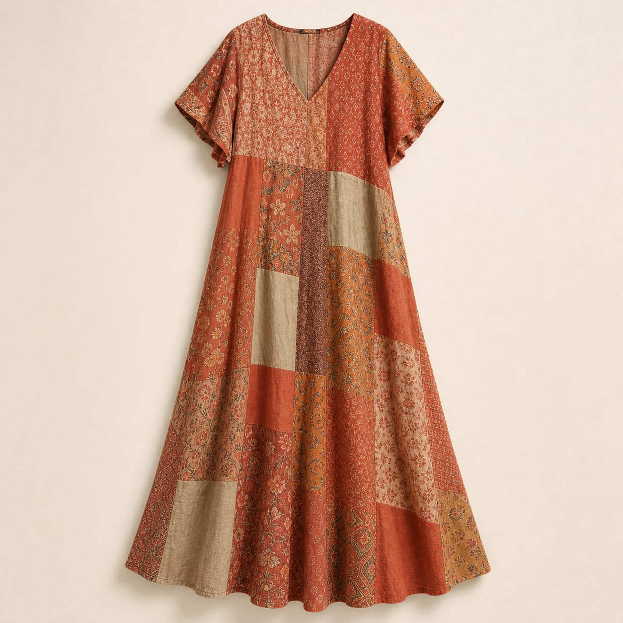 Women's Vintage Patchwork Cotton-Linen Long Dress