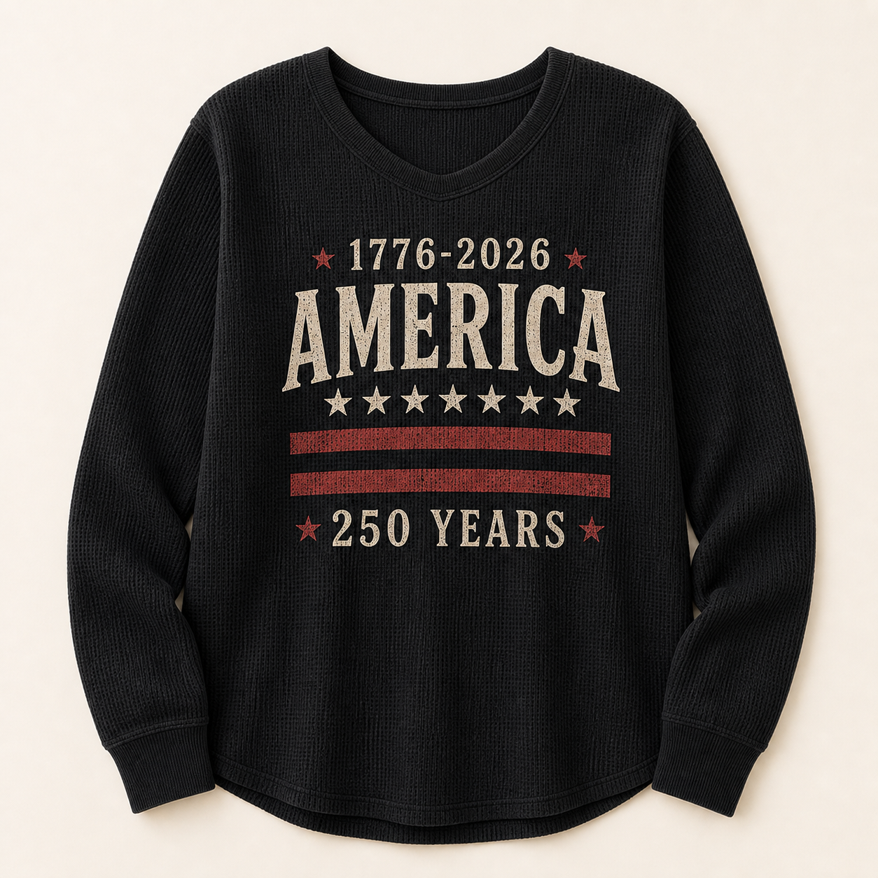 Women's Americana Waffle Knit Long Sleeve Graphic Shirts