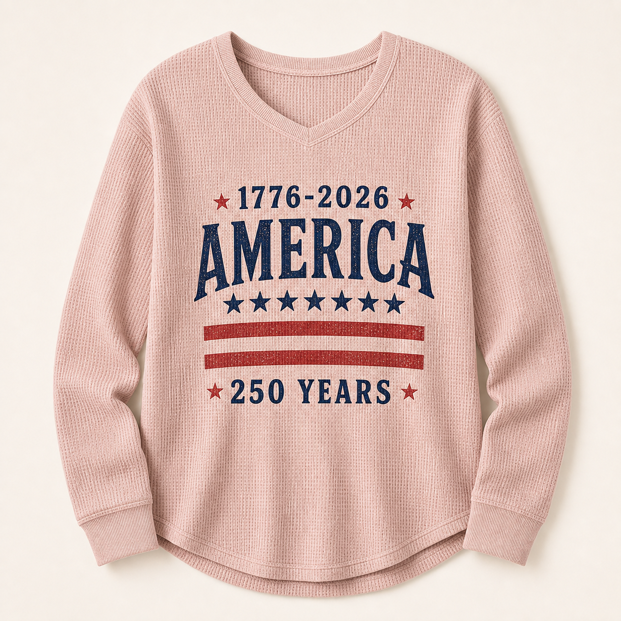 Women's Americana Waffle Knit Long Sleeve Graphic Shirts