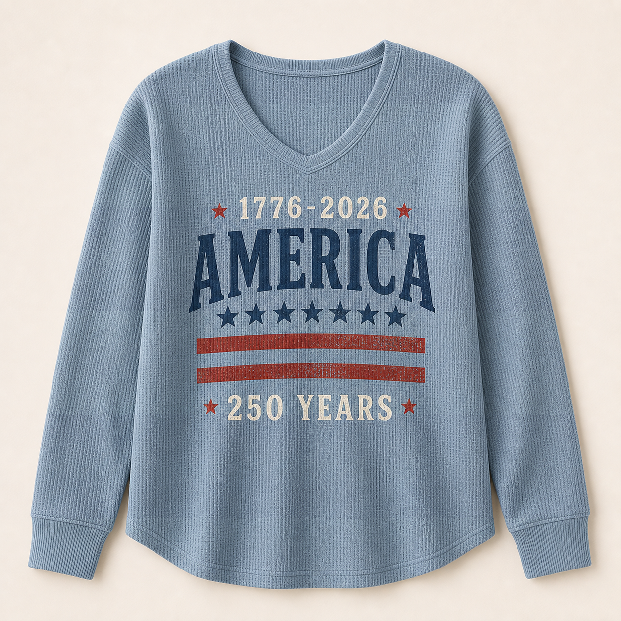 Women's Americana Waffle Knit Long Sleeve Graphic Shirts