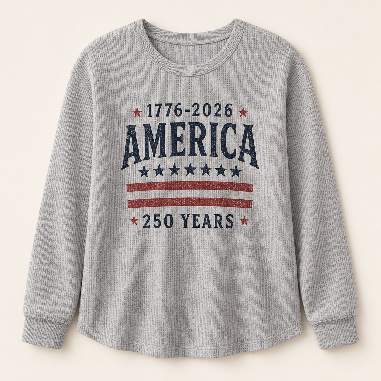 Women's Americana Waffle Knit Long Sleeve Graphic Shirts