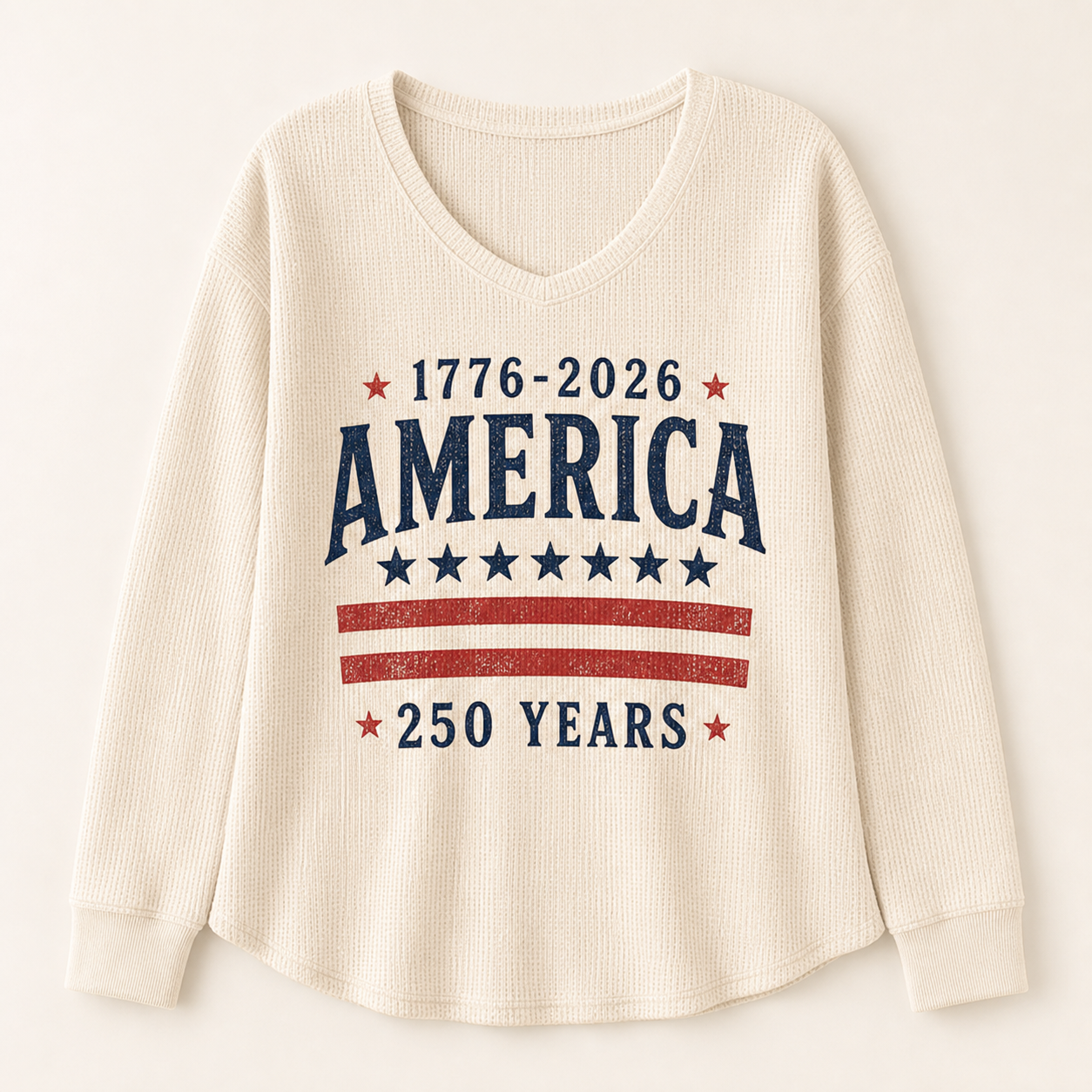 Women's Americana Waffle Knit Long Sleeve Graphic Shirts