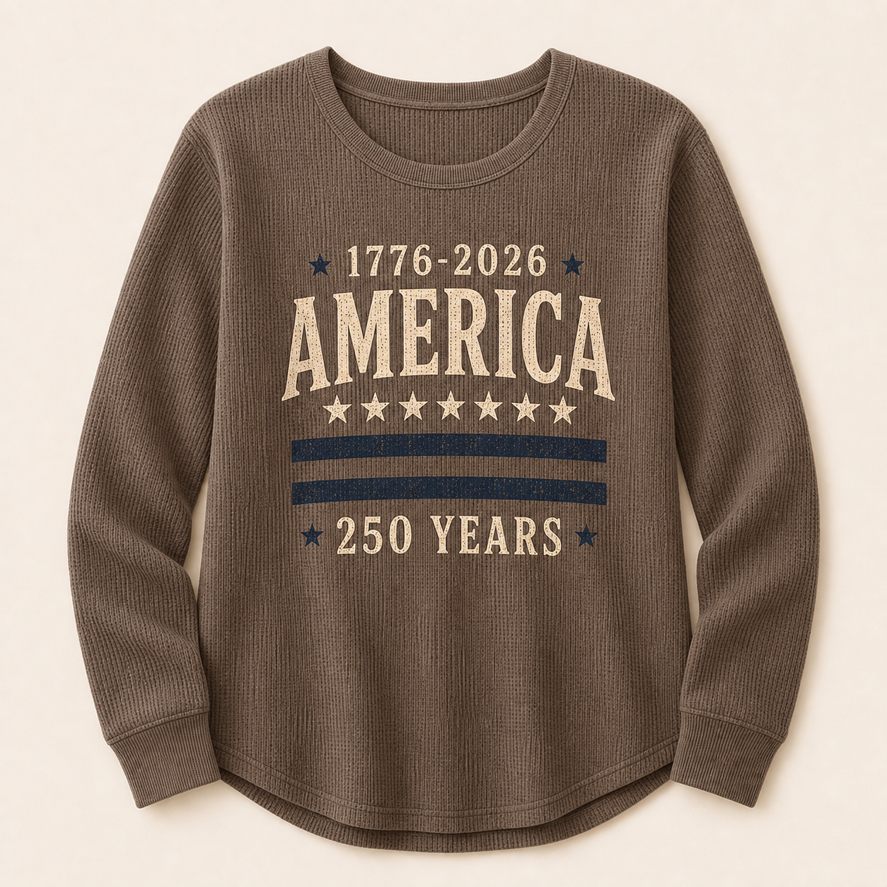 Women's Americana Waffle Knit Long Sleeve Graphic Shirts