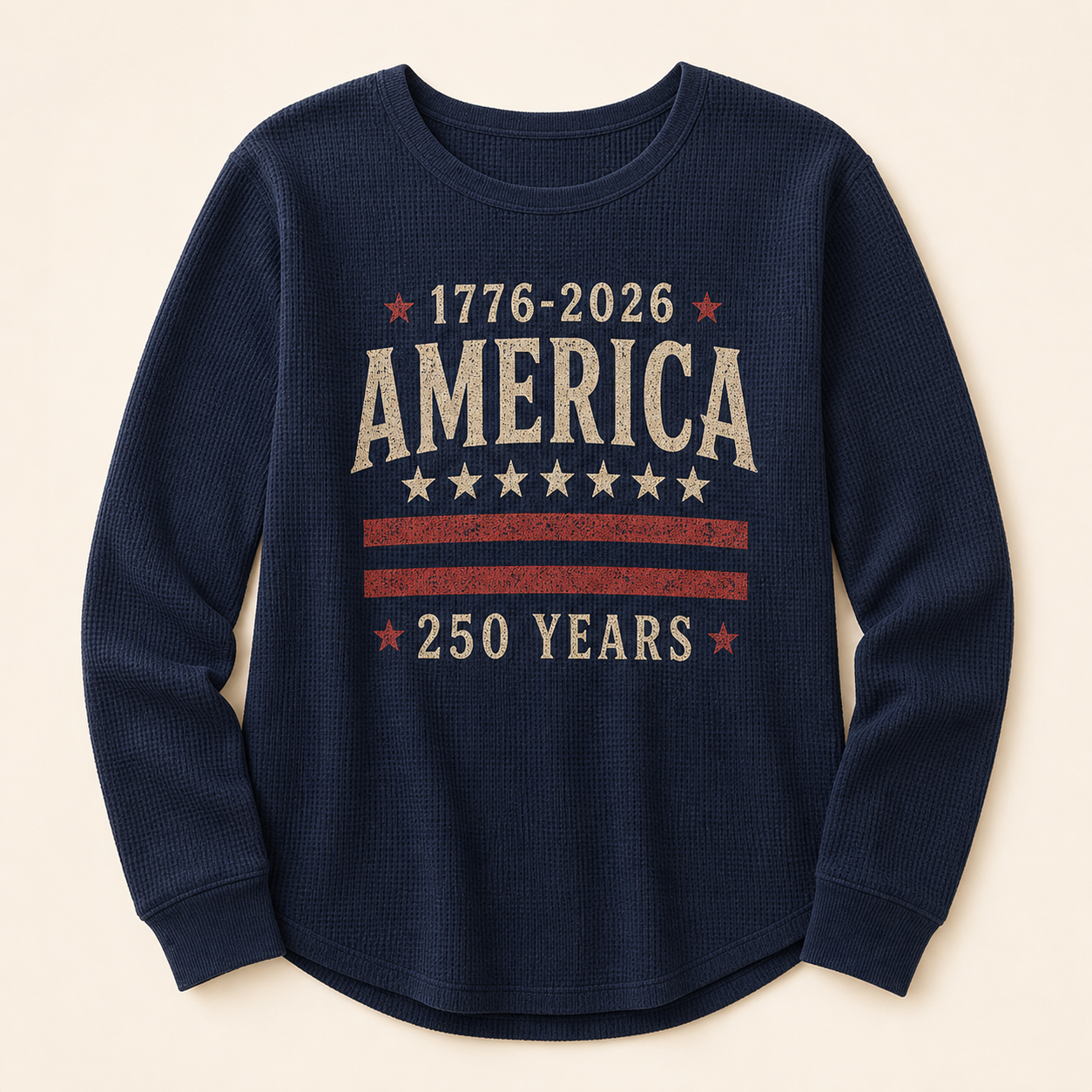 Women's Americana Waffle Knit Long Sleeve Graphic Shirts