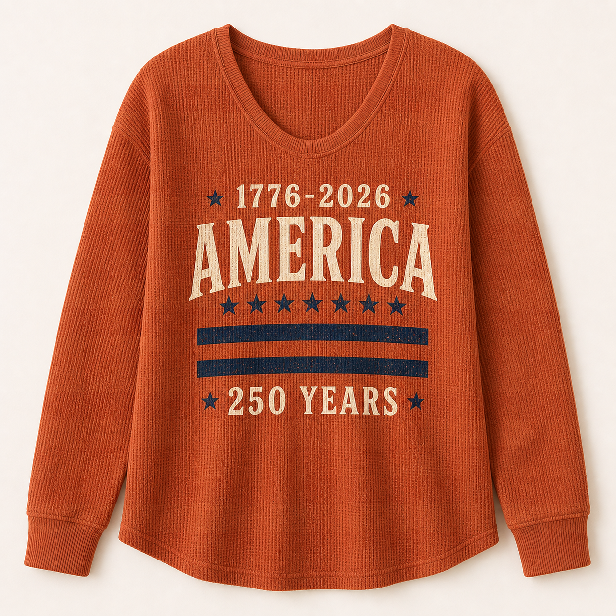 Women's Americana Waffle Knit Long Sleeve Graphic Shirts