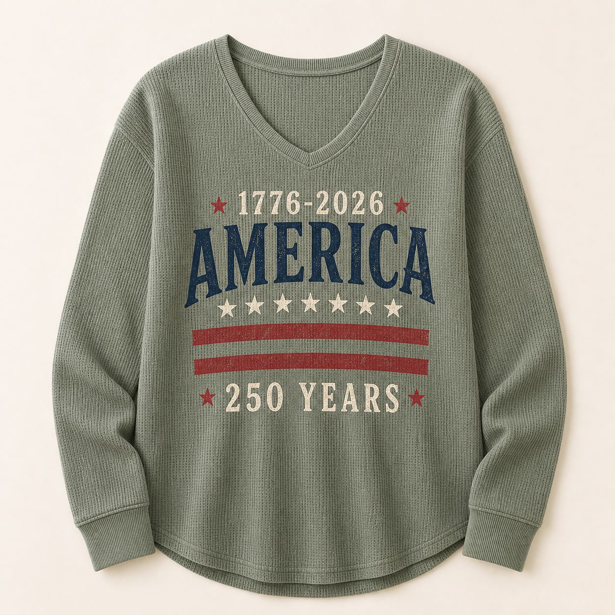 Women's Americana Waffle Knit Long Sleeve Graphic Shirts