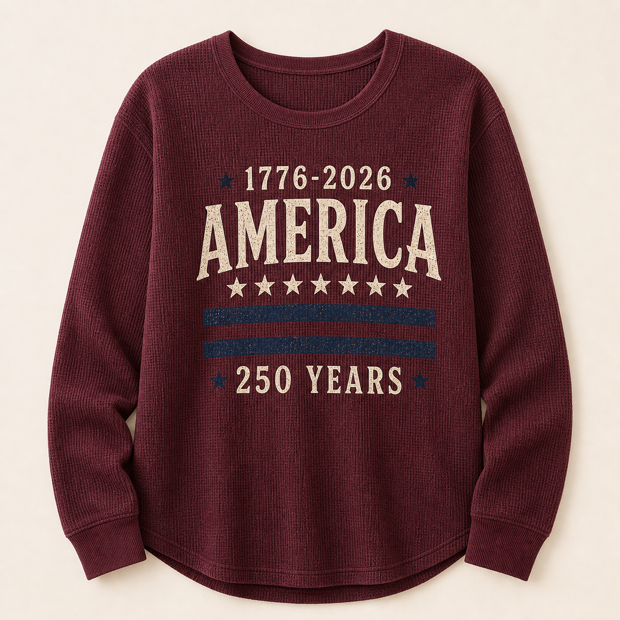 Women's Americana Waffle Knit Long Sleeve Graphic Shirts