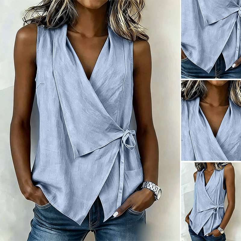 Sleeveless cotton-linen shirt