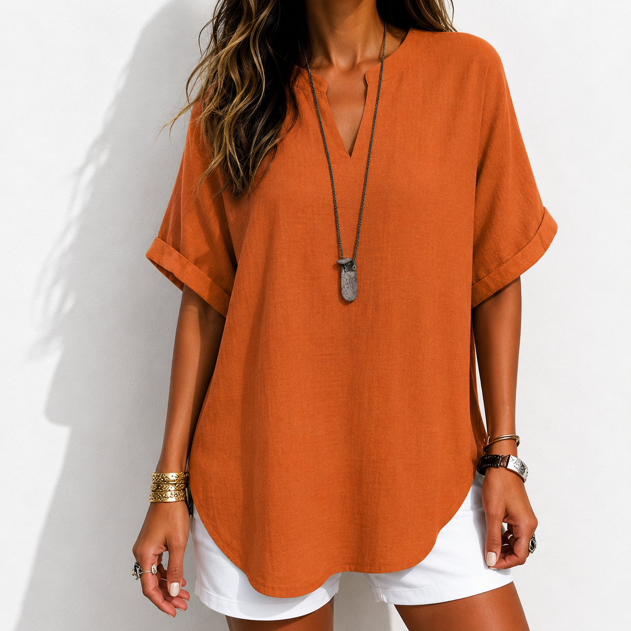 🔥Women's Plain Short Sleeve Blouse, Casual Solid Color Top for Daily Wear, Ladies Clothes for All Seasons