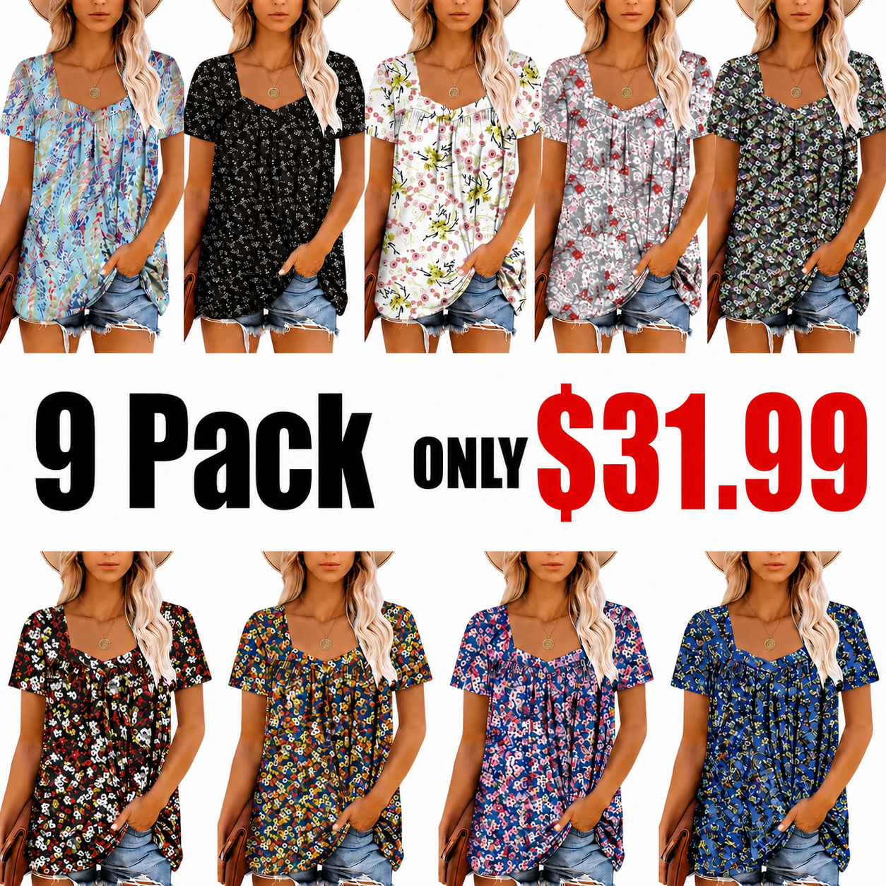 Hot Sale-Women's Summer Pleated Printed Short-Sleeves