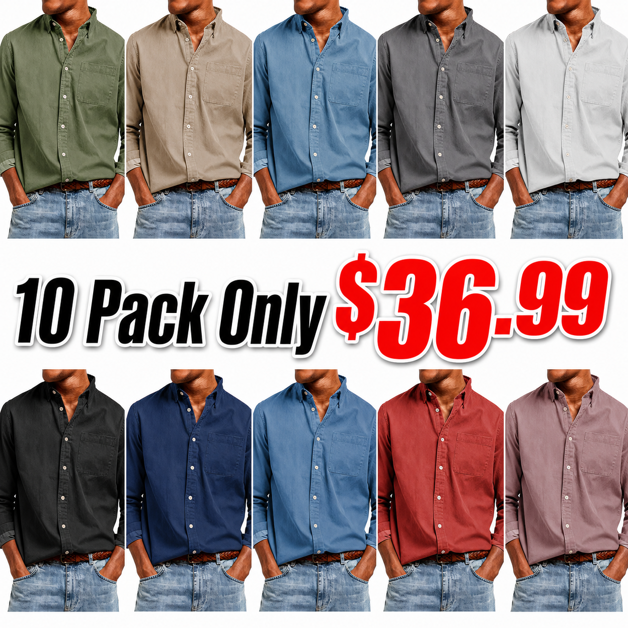 Men's Classic Retro 100% Cotton Long Sleeve Shirt – Ultimate Everyday Comfort