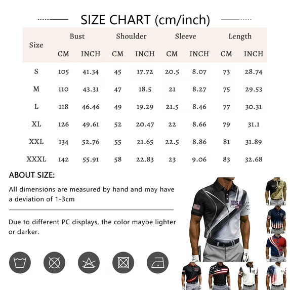 Mens Short Sleeve Polo Shirts 250th Anniversary USA Shirt Flag Print Patriotic 4th of July