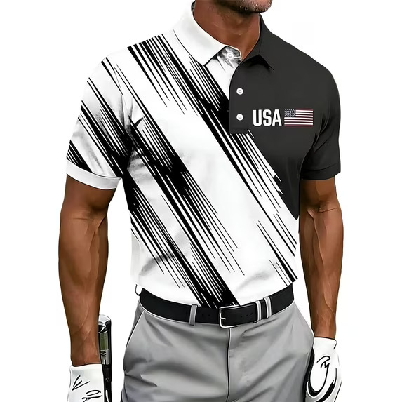 Mens Short Sleeve Polo Shirts 250th Anniversary USA Shirt Flag Print Patriotic 4th of July