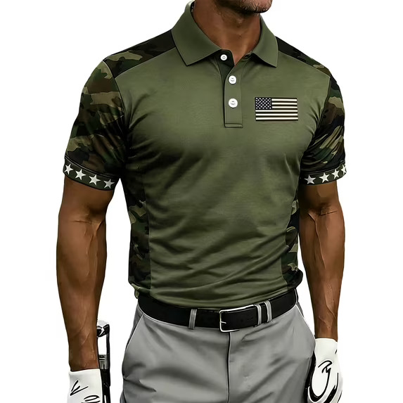 Mens Short Sleeve Polo Shirts 250th Anniversary USA Shirt Flag Print Patriotic 4th of July